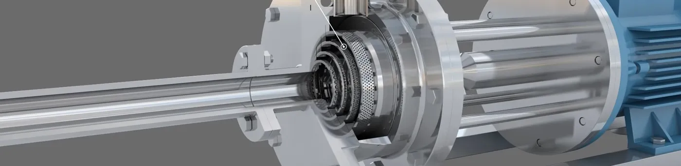 Cutaway view of the multi-stage rotor-stator inside an inline homogenizer