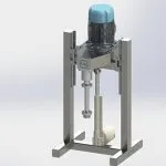 3D render of a laboratory homogenizer with a blue motor on a height-adjustable bench stand