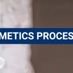 Banner reading 'Cosmetics Processing' beside a smiling woman applying face cream