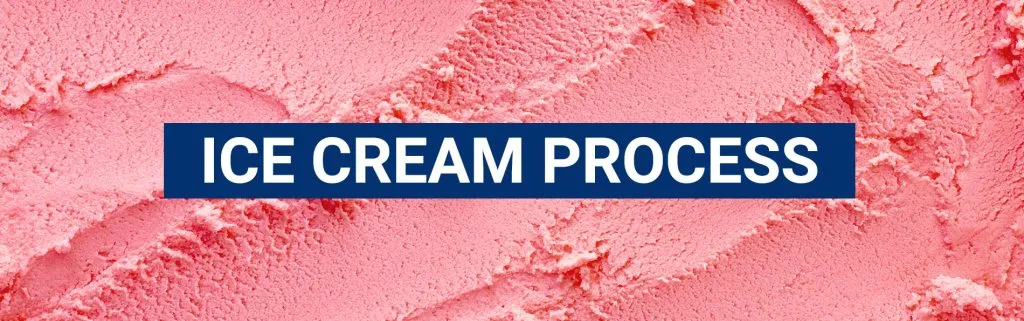 Banner reading 'Ice Cream Process' over a close-up of pink ice cream