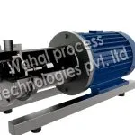 Cutaway render of a Wahal liquid powder mixer (LPM) showing the mixing head and motor