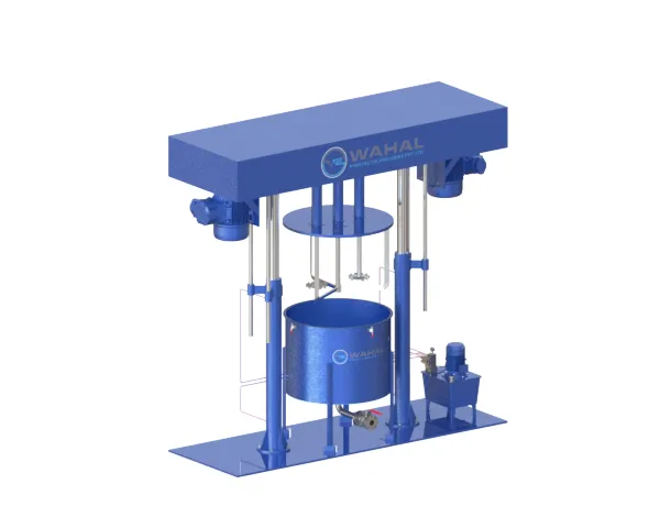 Wahal triple shaft disperser with head raised above the mixing vessel and hydraulic power pack, 3D render