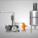 Wahal process tanks piped to a grinding unit, diaphragm pump and inline mixer, 3D render
