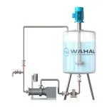 Wahal mixing vessel with top-entry mixing shaft and connecting pipework, 3D render
