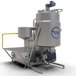 Wahal mayonnaise processing vessel with side ingredient hopper and bottom-mounted drive, 3D render