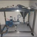 Wahal liquid powder mixer (LPM) with conical feed hopper on a stainless steel trolley frame