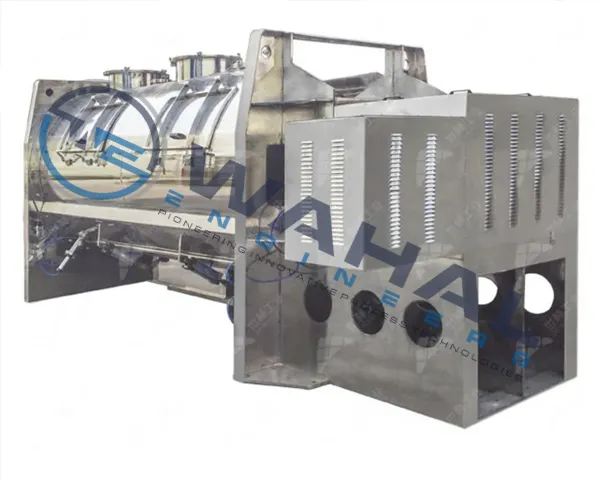 Wahal plough shear mixer with horizontal stainless steel drum and louvered side enclosure