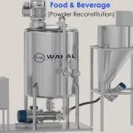 Wahal powder induction system for food and beverage powders: tank, powder hopper and inline mixer