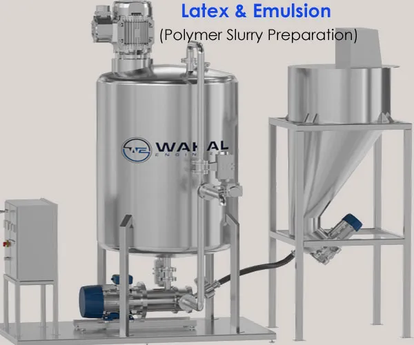 Wahal powder induction system for latex and emulsion slurries: tank, powder hopper and inline mixer