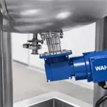 Wahal bottom-mounted magnetic coupling mixer drive fitted beneath a stainless steel tank