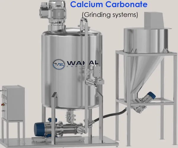 Wahal tank with powder hopper and inline mixer for calcium carbonate slurry preparation