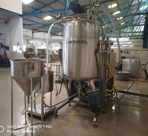 Wahal high-shear dissolver tank with inline mixer and conical powder feed hopper