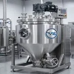 Wahal vertical ribbon blender with conical bottom and sight glass showing the ribbon agitator