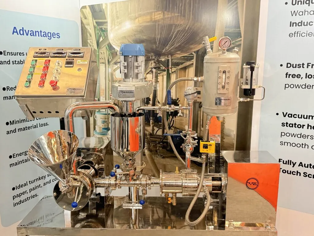Wahal combined lab skid with bead mill, powder induction mixer and homogenizer on one control panel, at an exhibition